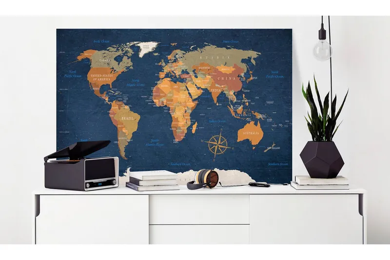 Tavla World Map: Ink Oceans 60x40 - Artgeist sp. z o. o. — Artgeist sp. z o. o.