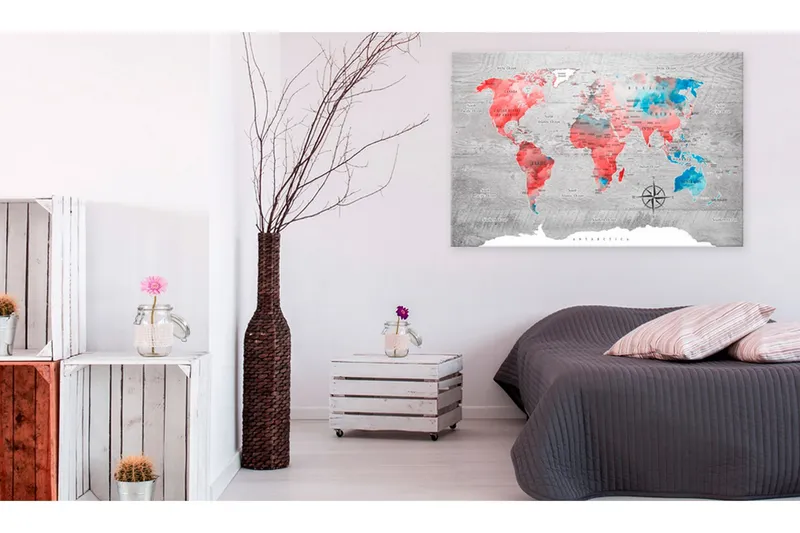 Tavla World Map: Red Roam 120x80 - Artgeist sp. z o. o. — Artgeist sp. z o. o.