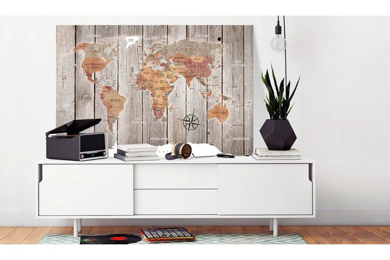 Tavla World Map: Wooden Stories 60x40 - Artgeist sp. z o. o. — Artgeist sp. z o. o.
