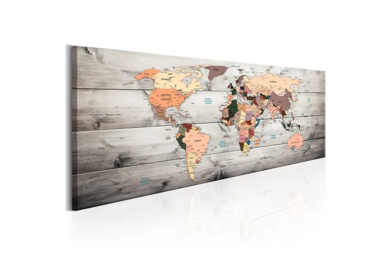 Tavla World Maps Wooden Travels 150x50 - Artgeist sp. z o. o. — Artgeist sp. z o. o.
