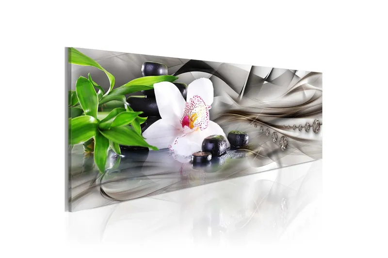 Tavla Zen Composition Bamboo Orchid And Stones 135x45 - Artgeist sp. z o. o. — Artgeist sp. z o. o.