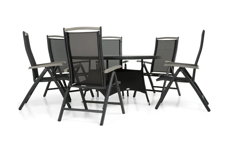Thor Matgrupp Ø140 + 6 Monaco Lyx Positionsstol - Svart/Svart — Comfort Garden