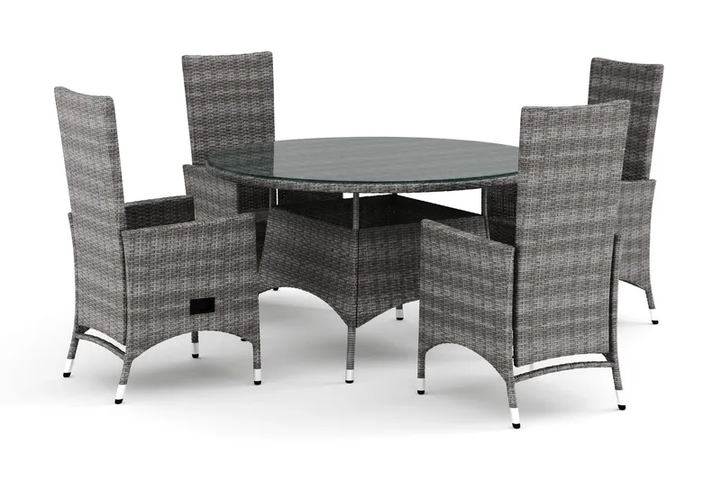 Thor utomhus rund matgrupp 140 cm med 4 Jenny matstolar - Grå — Comfort Garden