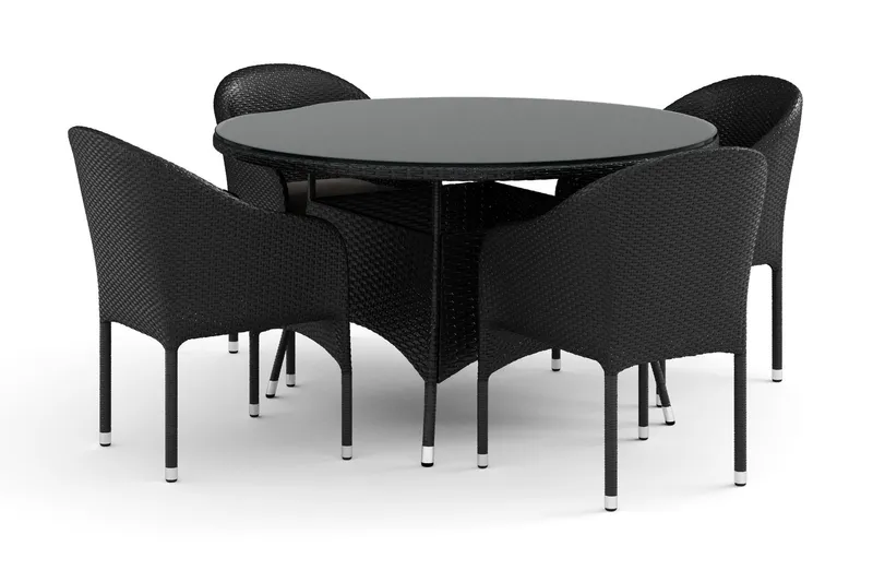 Thor utomhus rund matgrupp 140 cm med 4 Thor fåtöljer - Svart — Comfort Garden