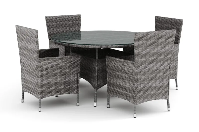 Thor utomhus rund matgrupp 140 cm med 4 Thor utefåtöljer - Grå — Comfort Garden