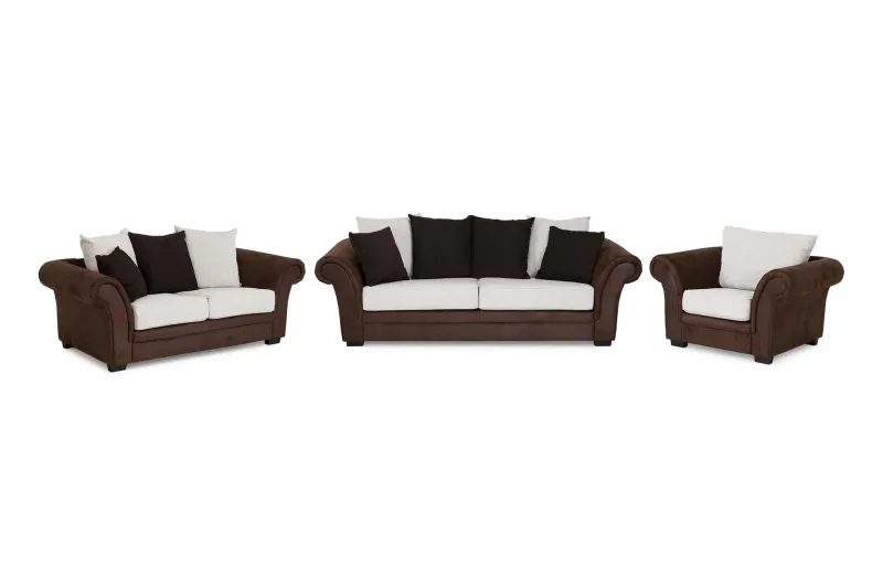 Toronto Soffgrupp 2-Sits+3-Sits+Fåtölj - Brun/Beige — Manor House