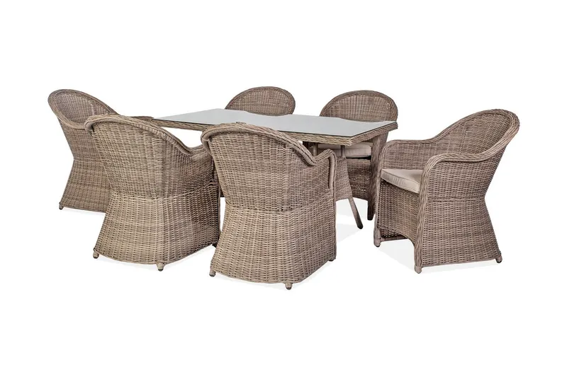 Toscana Matgrupp Utomhus 140 cm inkl 6 Utestolar - Brun — Brun