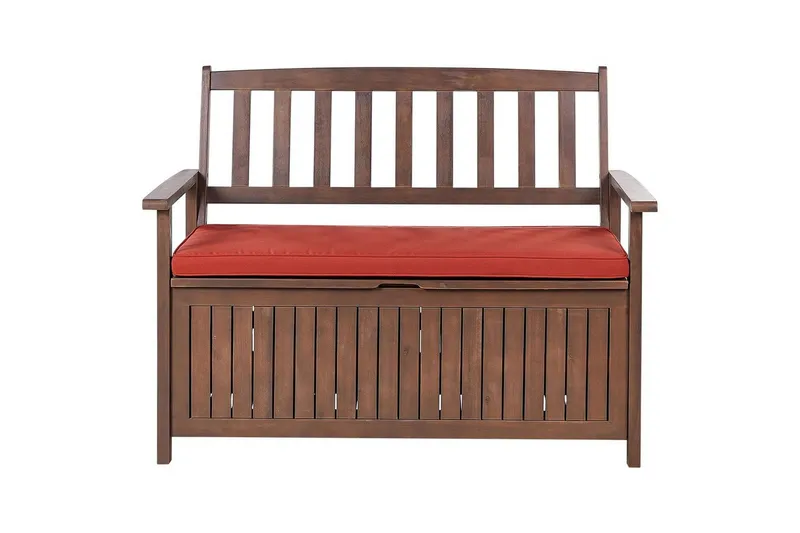 Trädgårdsbänk med dyna Sovana Mörkt trä/rött, 120 cm - Mörkt trä/rött, 120 cm — Mörkt trä/rött, 120 cm
