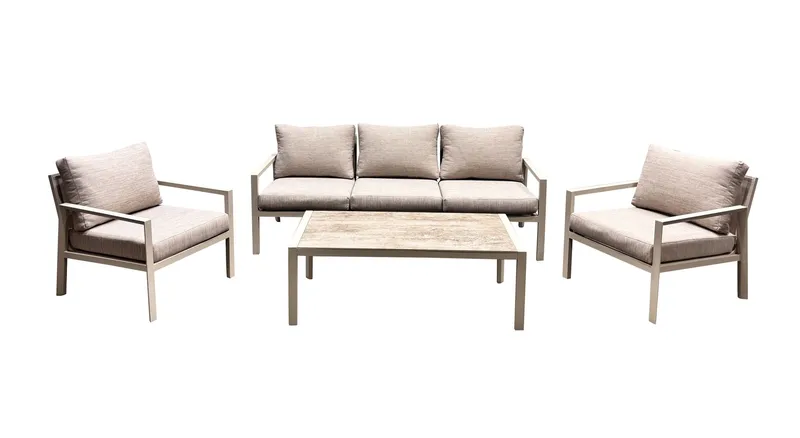 Trädgårdsmöbelgrupp Palermo soffgrupp: 3-sitssoffa, 2 fåtöljer, soffbord - beige — beige