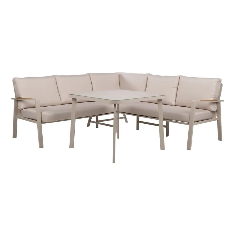 Trädgårdsmöbelgrupp Upland bord och hörnsoffa - Beige — Beige