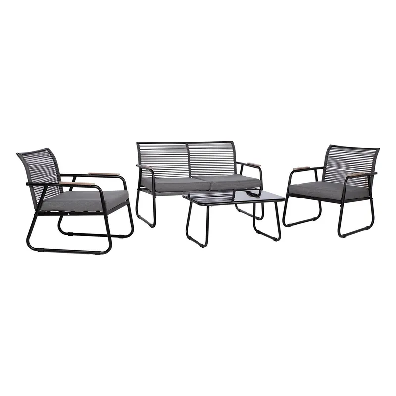 Trädgårdsmöbelset Macos bord, soffa och 2 stolar - Grå/svart — Grå/svart