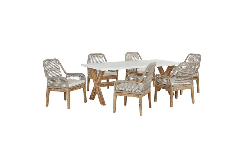 Trädgårdsmöbelset Olbia 6-sits Vit/beige/ljust trä - Vit/beige/ljust trä — Vit/beige/ljust trä