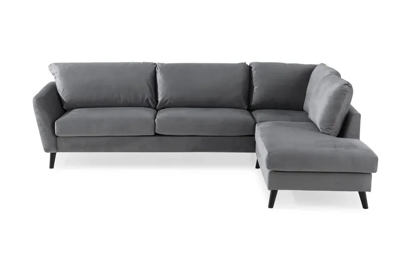 Trend 4-sits Högervänd L-formad Schäslongsoffa i Sammet - Ljusgrå — Ljusgrå
