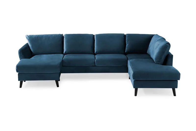 Trend 4-sits Högervänd U-formad Soffa med Divan och Schäslong i Sammet - Blå — Blå