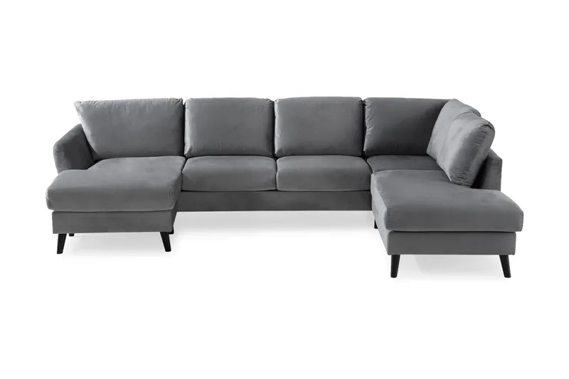 Trend 4-sits Högervänd U-formad Soffa med Divan och Schäslong i Sammet - Ljusgrå — Scandi Days