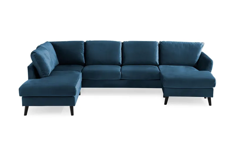 Trend 4-sits Vänstervänd U-formad Soffa med Divan och Schäslong i Sammet - Blå — Blå