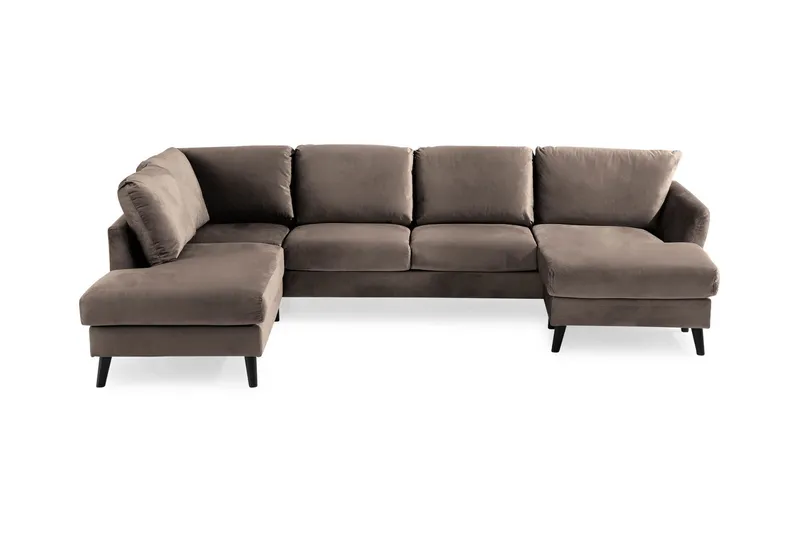 Trend 4-sits Vänstervänd U-formad Soffa med Divan och Schäslong i Sammet - Brun — Scandi Days