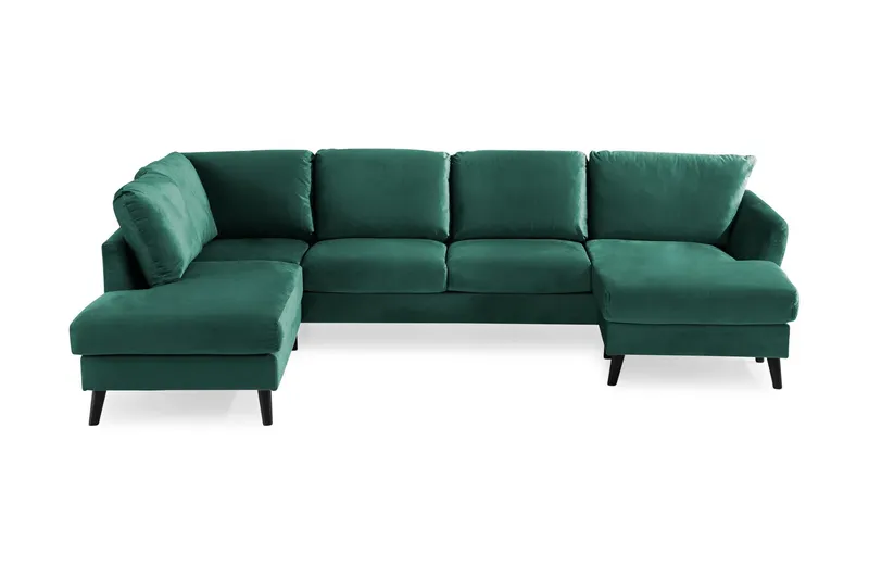 Trend 4-sits Vänstervänd U-formad Soffa med Divan och Schäslong i Sammet - Grön — Grön