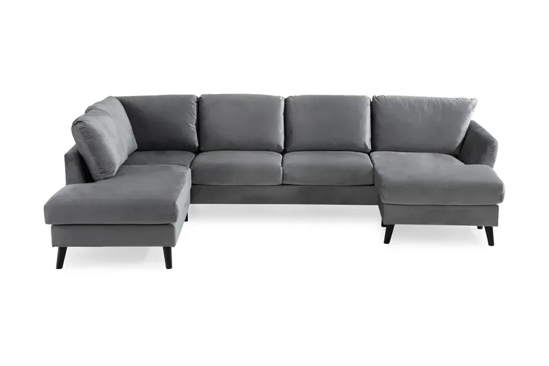 Trend 4-sits Vänstervänd U-formad Soffa med Divan och Schäslong i Sammet - Ljusgrå — Ljusgrå