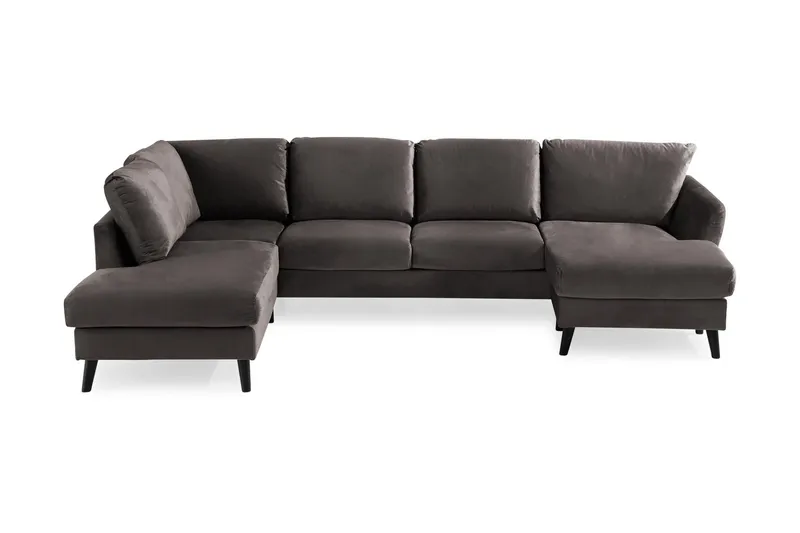 Trend 4-sits Vänstervänd U-formad Soffa med Divan och Schäslong i Sammet - Mörkgrå — Mörkgrå