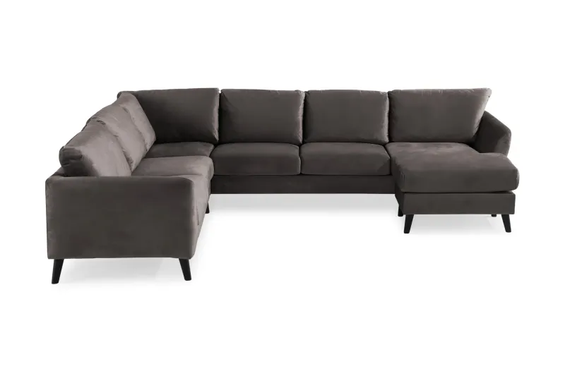 Trend 5-sits Högervänd L-formad Hörnsoffa med Divan i Sammet - Mörkgrå — Mörkgrå