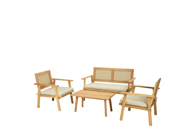 Tritante 4-sits Soffgrupp Utomhus - Loungegrupp balkong terrass uteplats - Brun — Brun
