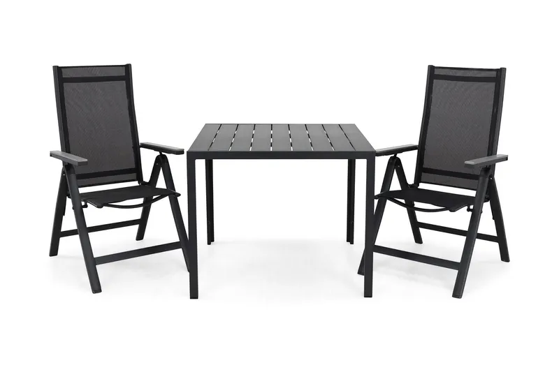 Tunis Matgrupp Utomhus 90 + 2 Monaco Positionsstol - Svart/Svart/Grå — Comfort Garden