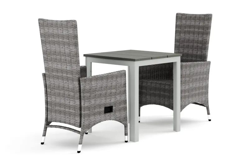 Tunis utomhus caféset 70x70 cm med 2 Jenny matstolar - Vit/Grå — Comfort Garden