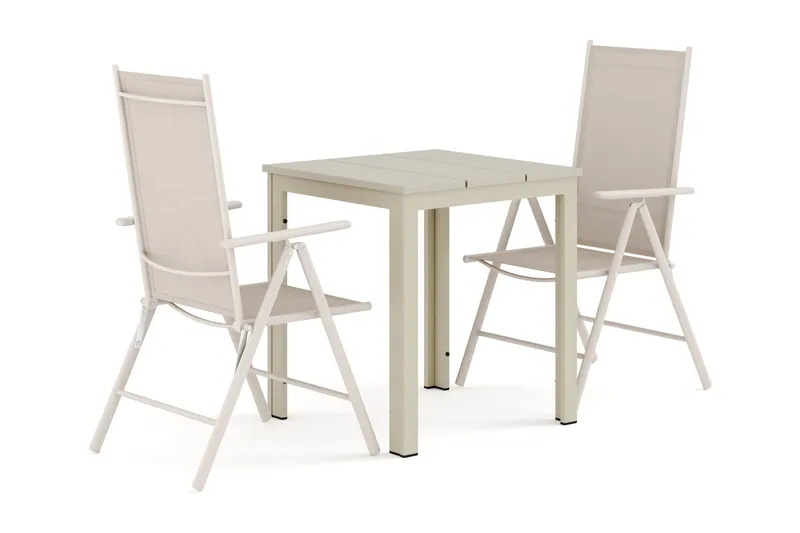 Tunis utomhus caféset 70x70 cm med 2 Maggie positionsstolar - Beige/Beige — Comfort Garden