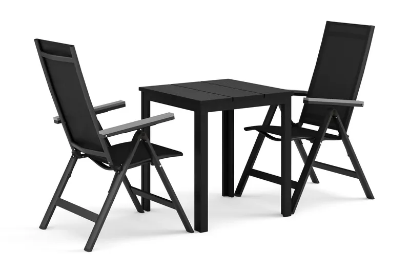 Tunis utomhus caféset 70x70 cm med 2 Monaco Light positionsstolar - Svart/Svart — Comfort Garden