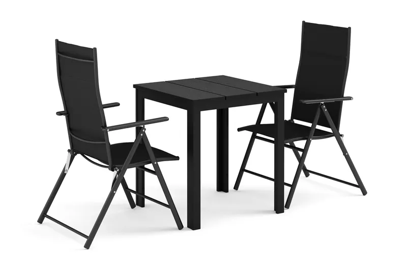 Tunis utomhus caféset 70x70 cm med 2 positionsstolar - Svart/Svart — Comfort Garden