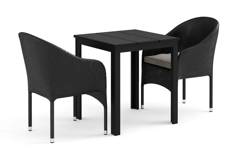 Tunis utomhus caféset 70x70 cm med 2 Thor fåtöljer - Svart/Svart — Comfort Garden