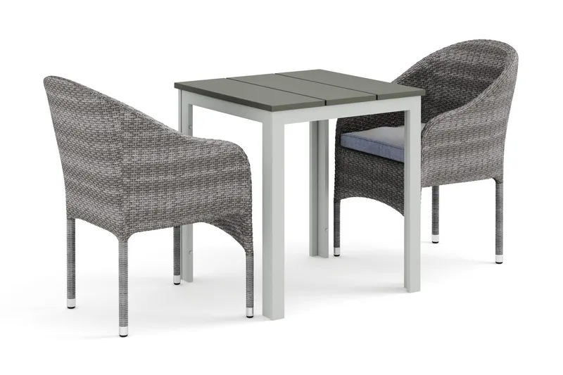 Tunis utomhus caféset 70x70 cm med 2 Thor fåtöljer - Vit/Grå — Comfort Garden