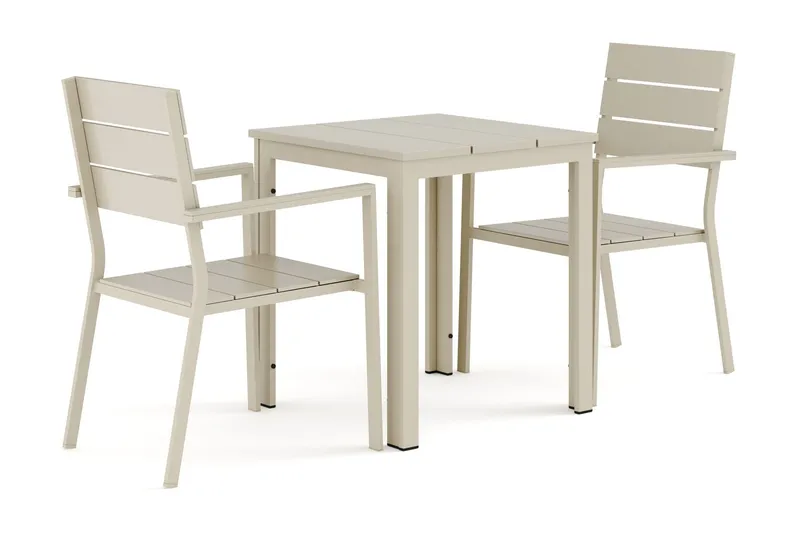 Tunis utomhus caféset 70x70 cm med 2 Tunis stapelstolar - Beige/Beige — Comfort Garden