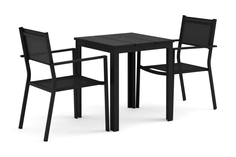 Tunis utomhus caféset 70x70 cm med 2 Tunis stapelstolar - Svart/Svart (Art.nr 3118208) — Comfort Garden