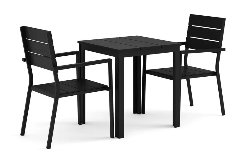 Tunis utomhus caféset 70x70 cm med 2 Tunis stapelstolar - Svart/Svart (Art.nr 3117434) — Comfort Garden