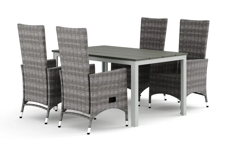 Tunis utomhus matgrupp 140x90 cm med 4 Jenny matstolar - Vit/Grå — Comfort Garden