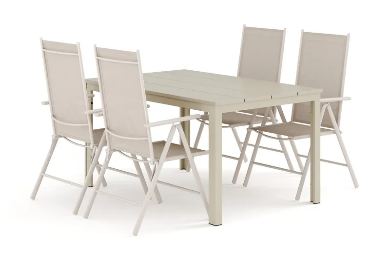 Tunis utomhus matgrupp 140x90 cm med 4 Maggie positionsstolar - Beige/Beige — Comfort Garden