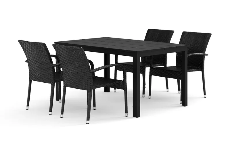 Tunis utomhus matgrupp 140x90 cm med 4 Thor Light utefåtöljer - Svart/Svart — Comfort Garden