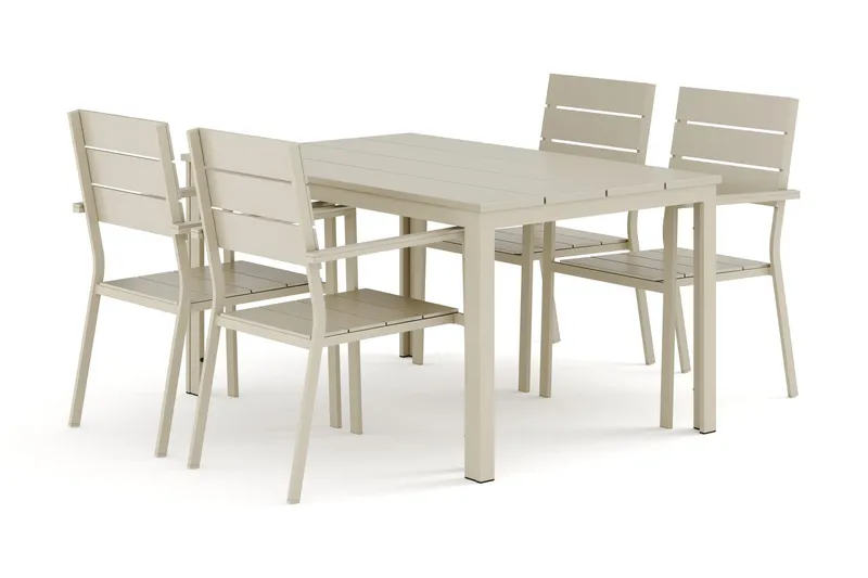 Tunis utomhus matgrupp 140x90 cm med 4 Tunis stapelstolar - Beige/Beige — Comfort Garden