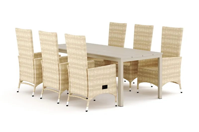 Tunis utomhus matgrupp 205x90 cm med 6 Jenny matstolar - Beige/Beige — Comfort Garden