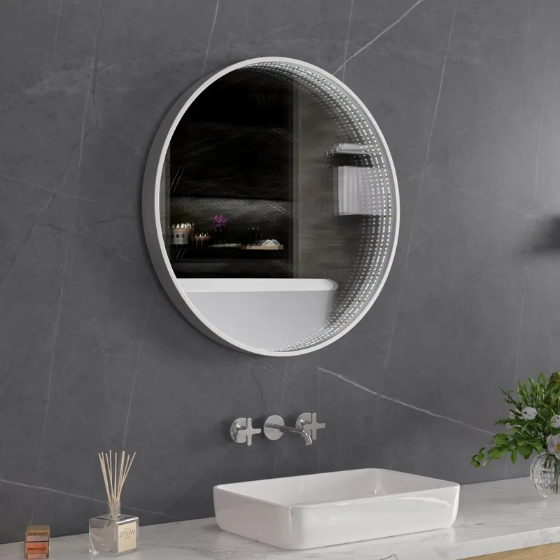 Tunnel-spegel 80x80 cm | LED-belysning med dimmer | Aluminiumram | IP44 — Lyfco