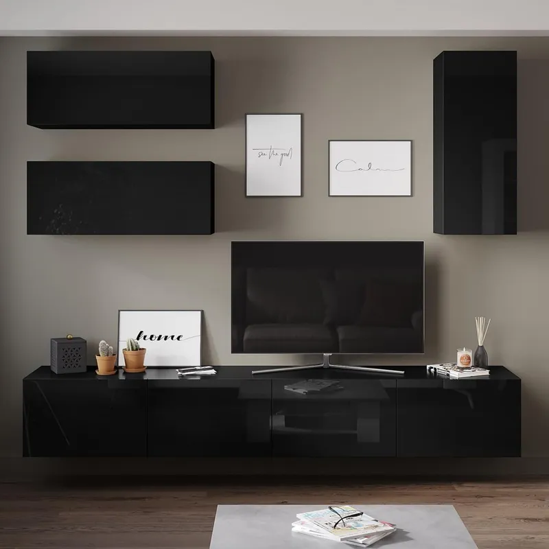 Tv-bänk inkl. hyllor 41x240 cm | Vägghängd | Badachro - Svart — outl1.se