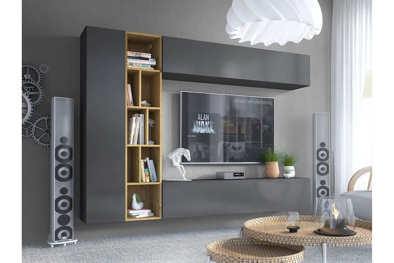 Tv-bänk - Svart|Ek (Art.nr 1628688) — Svart|Ek