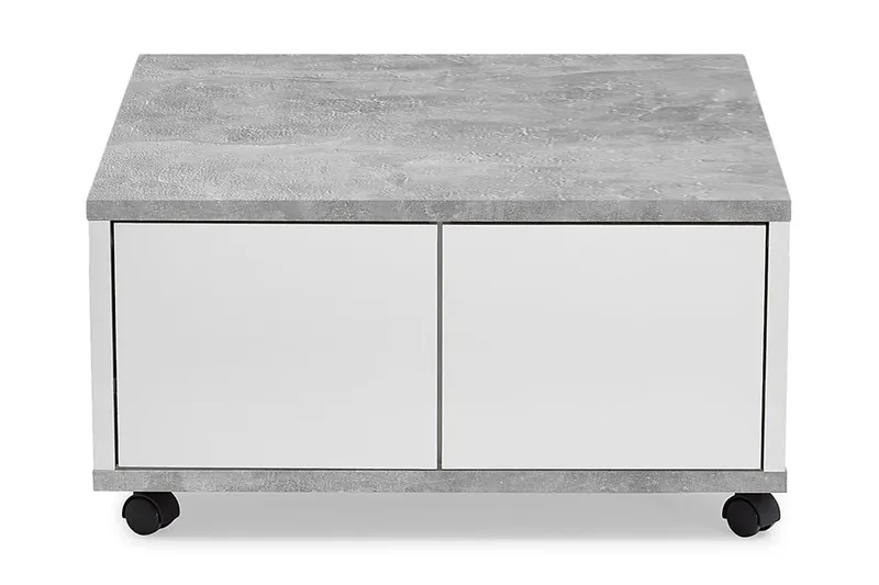 Twin Soffbord 70 cm med Förvaring Lådor på Hjul - Vit/Betonggrå — Scandinavian Choice