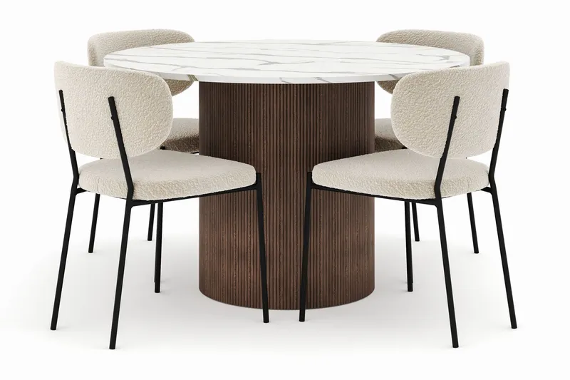 Uppveda Matbord 120 cm Rund med 4 Gemmiano Stolar - Brun — Andrarum