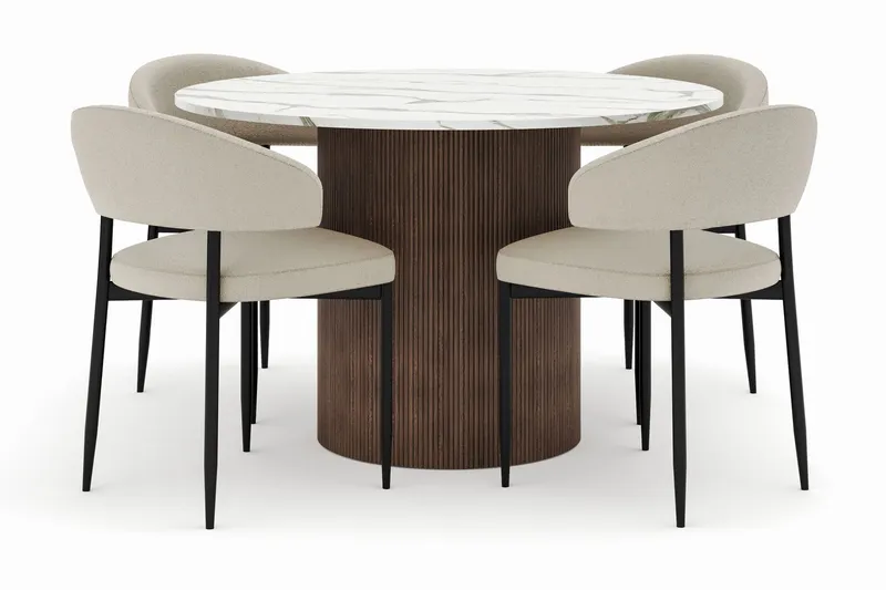 Uppveda Matbord 120 cm Rund med 4 Sawako Stolar - Brun — Andrarum