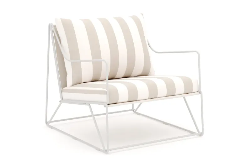 Usteryd loungefåtölj utomhus i järn med vattenavisande randig dyna - Beige / Vit — Comfort Garden