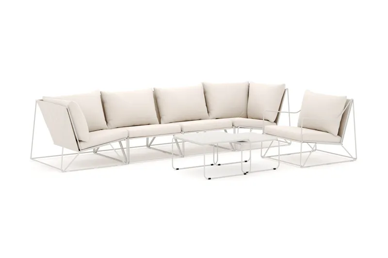 Usteryd utomhus rak 5-sits soffa med fåtölj - Beige/Beige — Comfort Garden