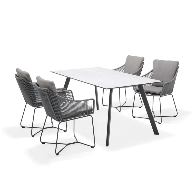 Utematsgrupp OPAL 160 & 4 fåtöljer - grå — Lifestyle Garden